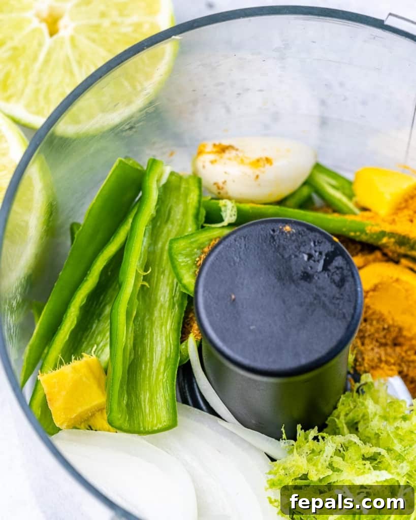 Creamy Coconut Green Curry with Shrimp 5 curry ingredients in food processor