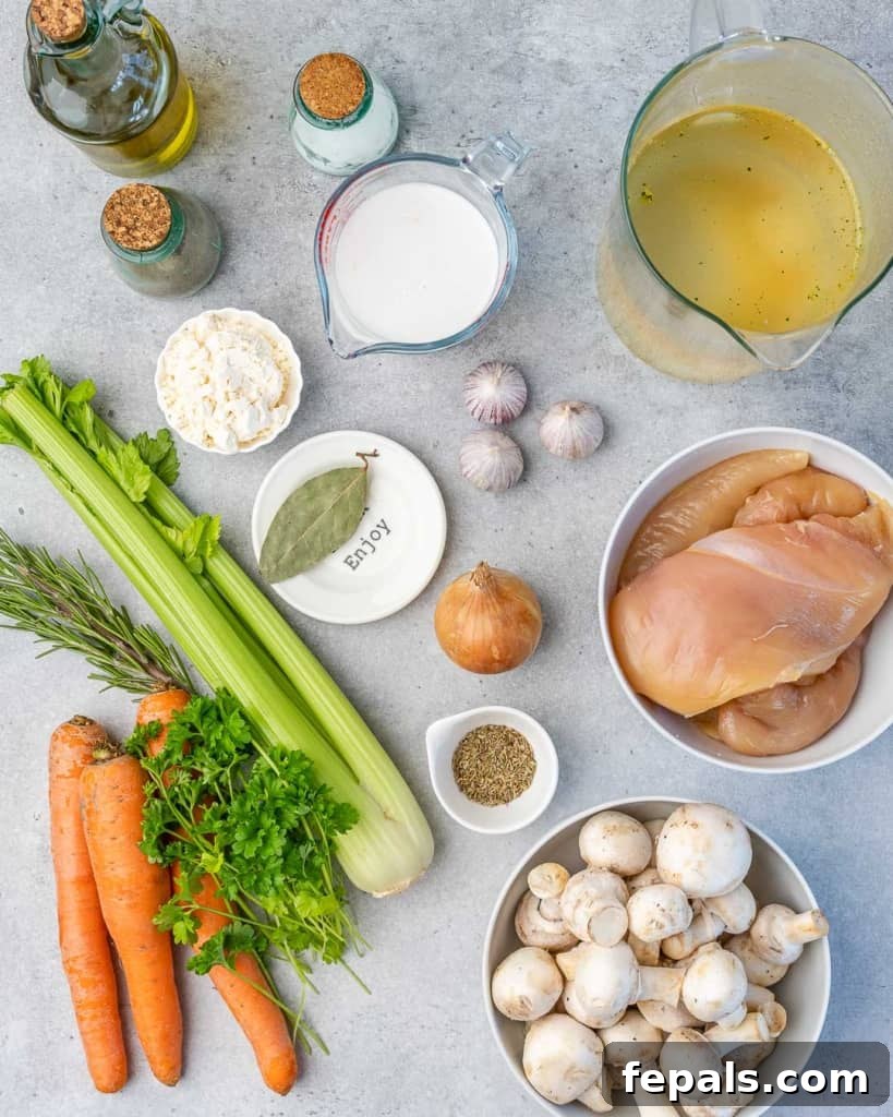 Silky Chicken Mushroom Bliss 4 ingredients to make the chicken mushroom soup