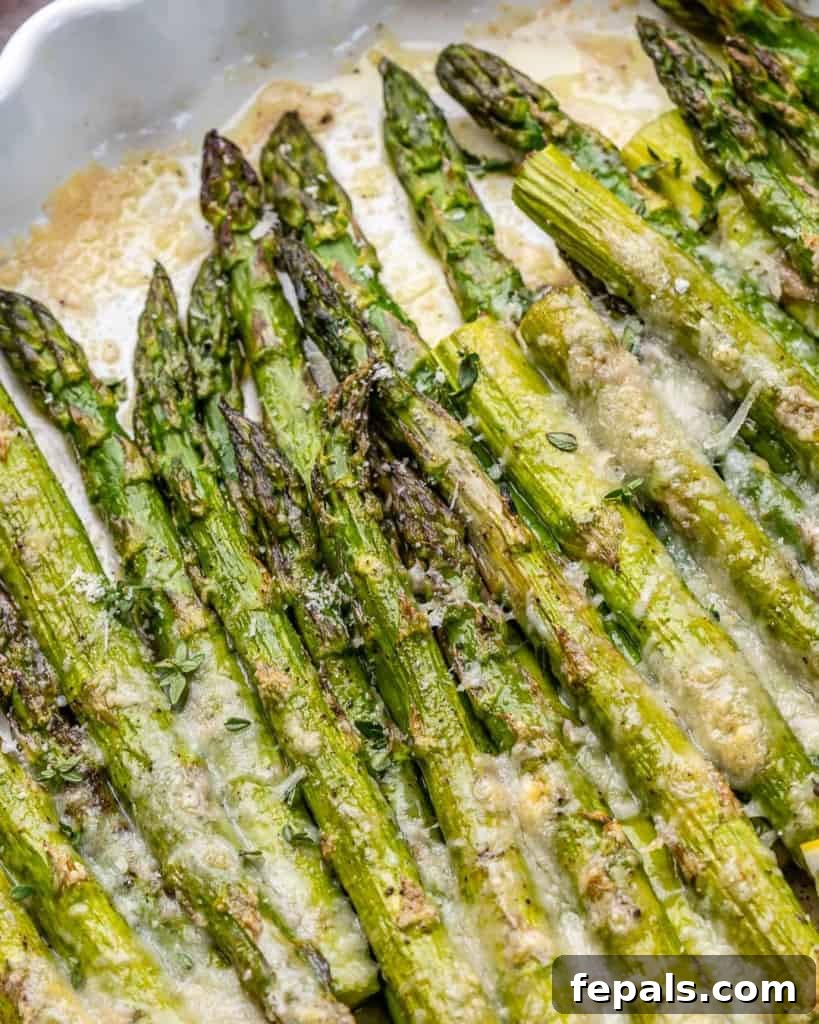 Parmesan Crusted Asparagus 9 close up baked asparagus
