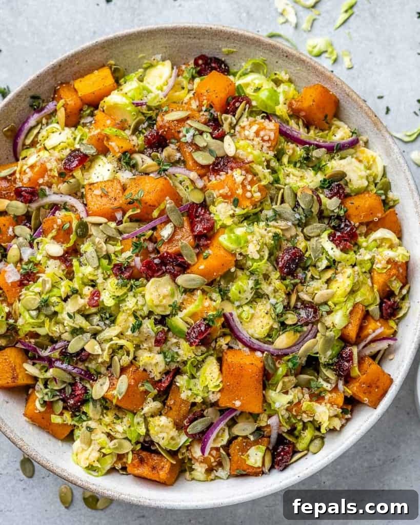Roasted Butternut Harvest Salad 9 Top view of the vibrant butternut squash salad, perfectly arranged and ready to be enjoyed.