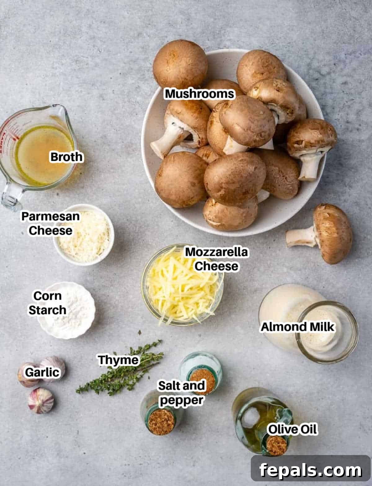 ingredients to make creamy sauteed mushrooms.