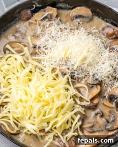 Creamy mushroom recipe with Parmesan and mozzarella cheeses
