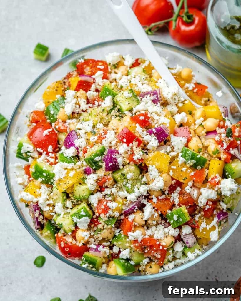 Vibrant Chickpea Quinoa Salad 7 top view chickpea salad in a bowl