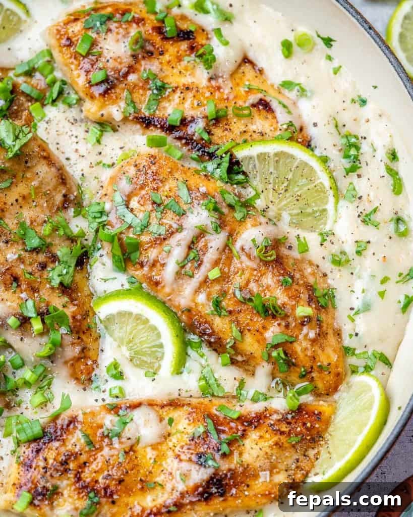 Tropical Coconut Chicken Feast 3 close up creamy chicken in an orange pan