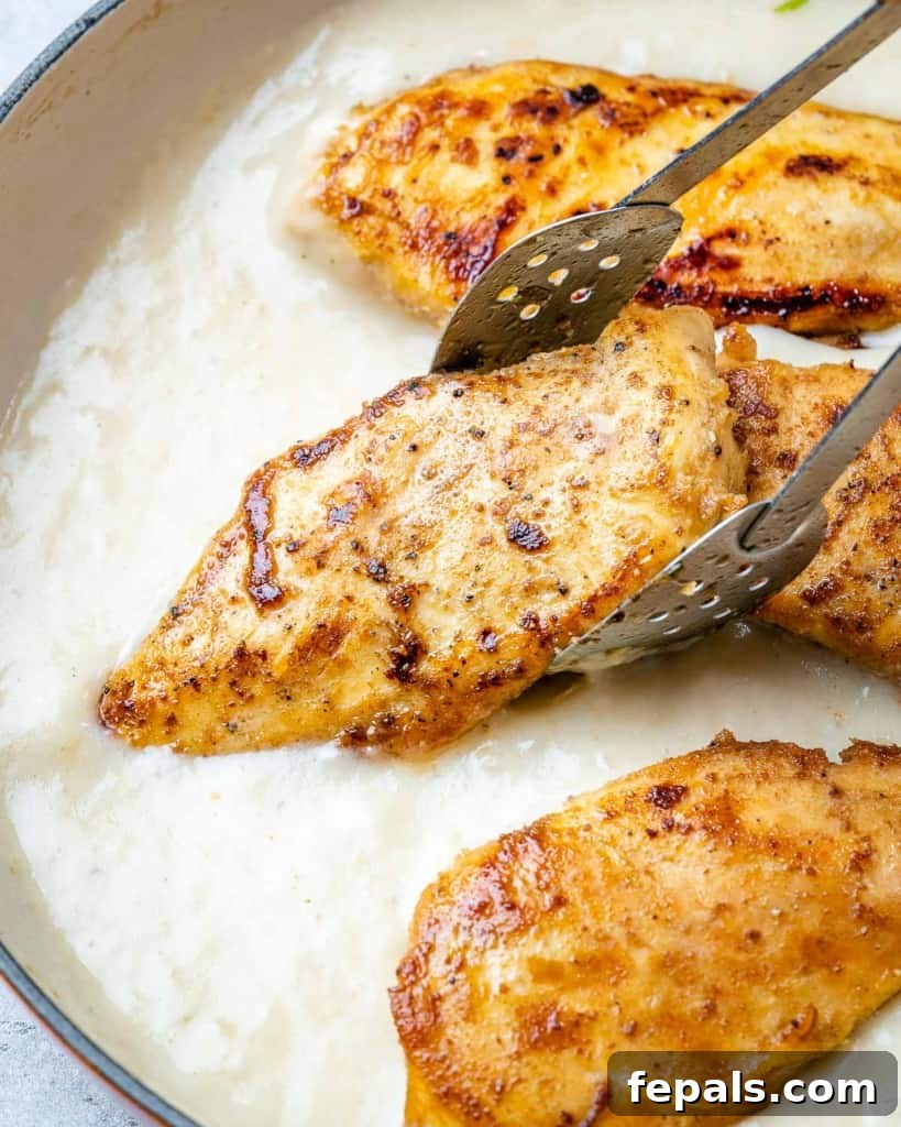 Tropical Coconut Chicken Feast 6 chicken breast being placed over creamy sauce