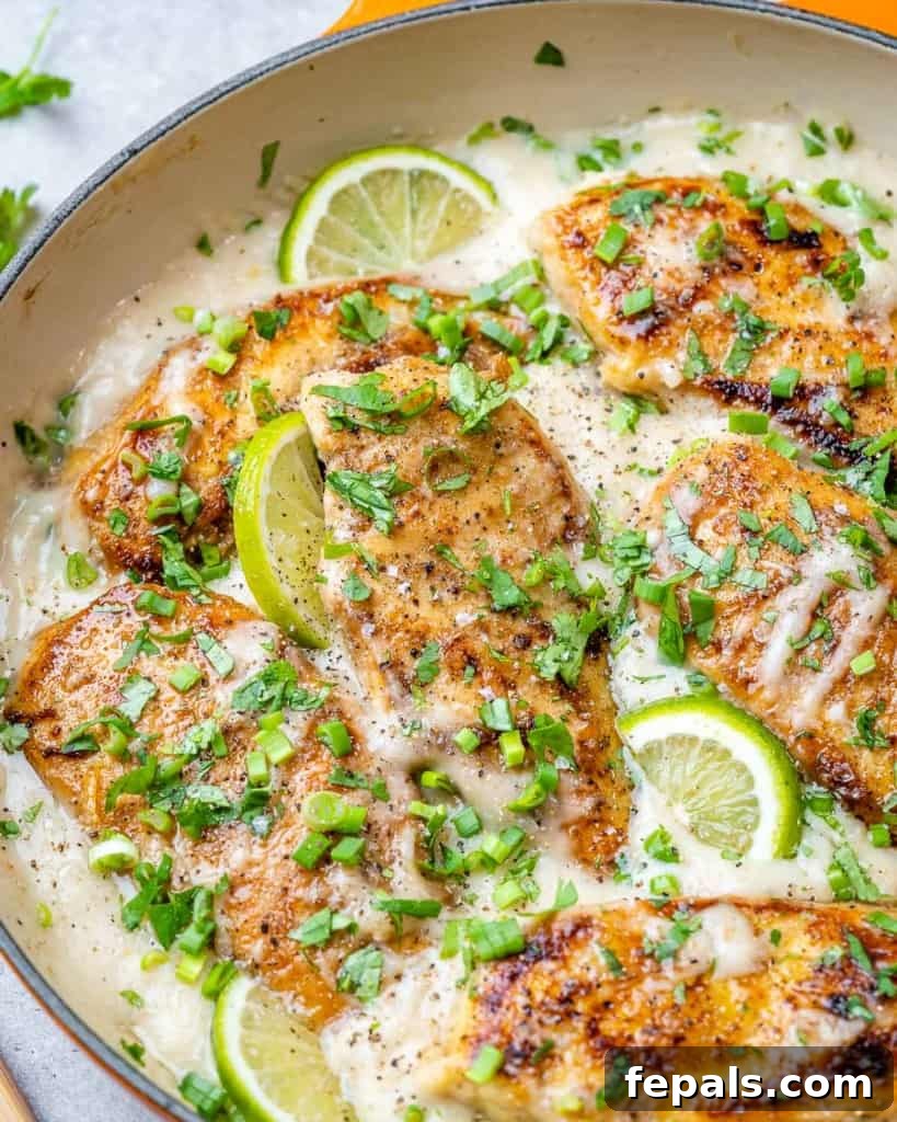Tropical Coconut Chicken Feast 8 close up chicken breast in a creamy sauce