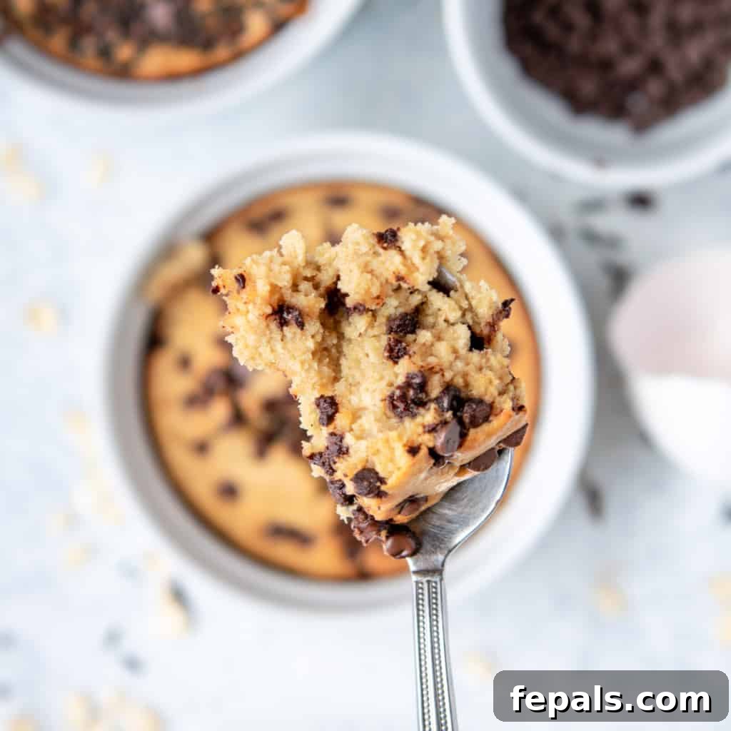 Chocolatey Baked Oatmeal Bliss 6 Top view of a spoonful of chocolate chip baked oats, showing the fluffy texture and melted chocolate
