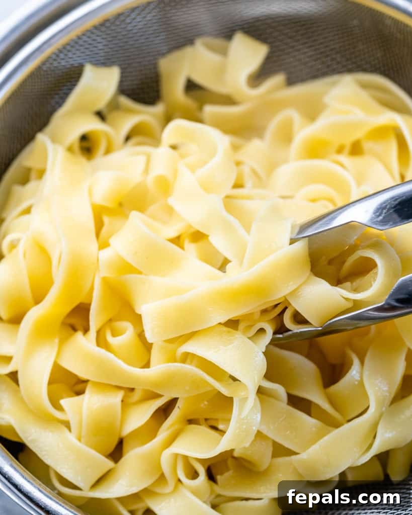 plain boiled pasta fettuccini in pan
