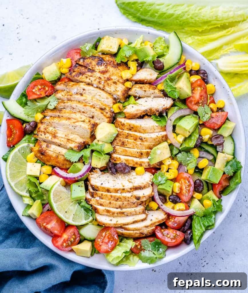 Zesty Fiesta Chicken Salad 4 Close-up top view of Southwest Chicken Salad, showcasing its vibrant colors and fresh ingredients