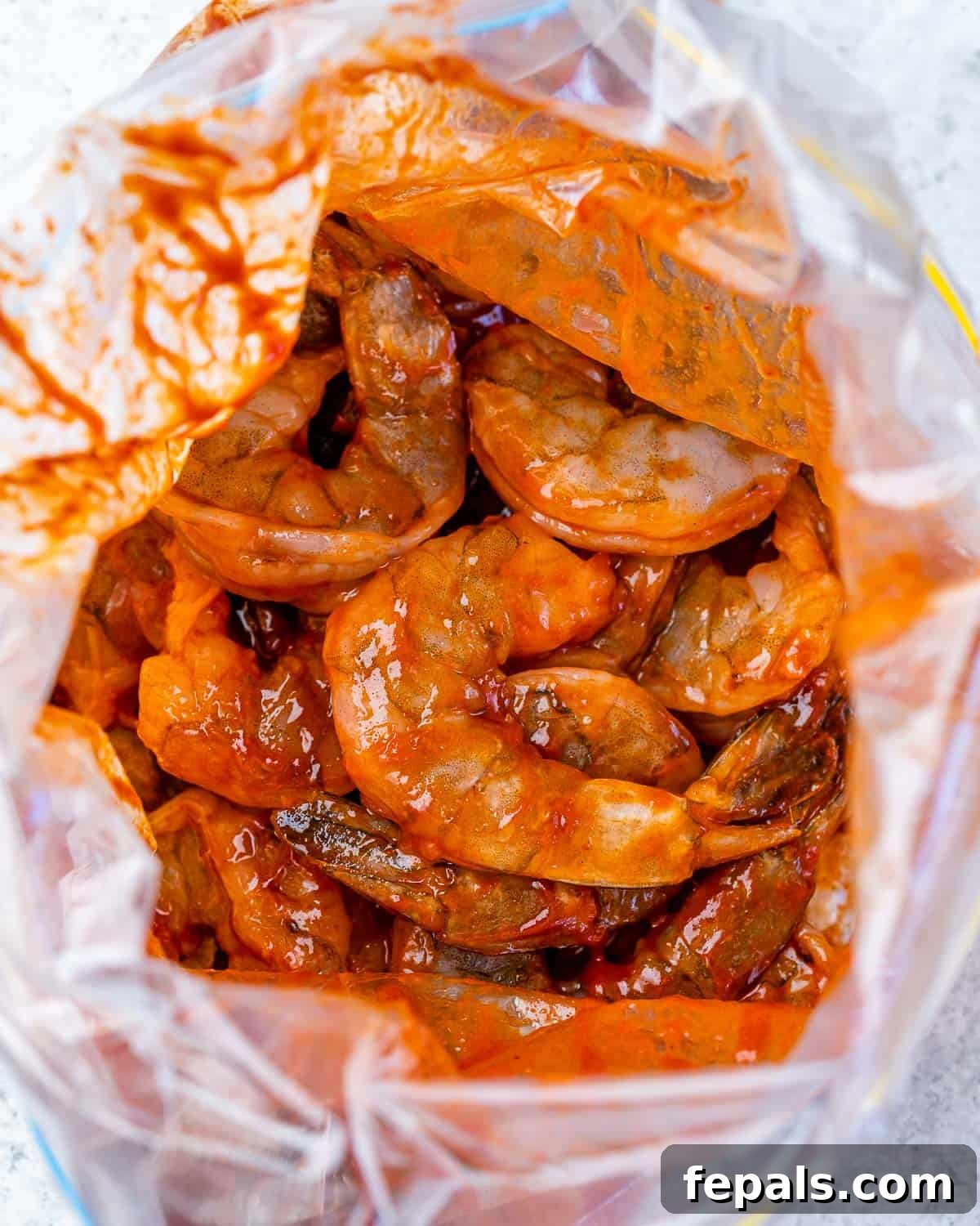 Smoky BBQ Shrimp 6 shrimp marinated with the bbq sauce in ziplock bag