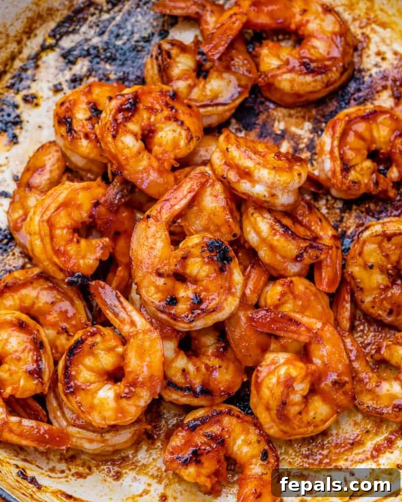 Smoky BBQ Shrimp 7 marinated shrimp cooked in a skillet