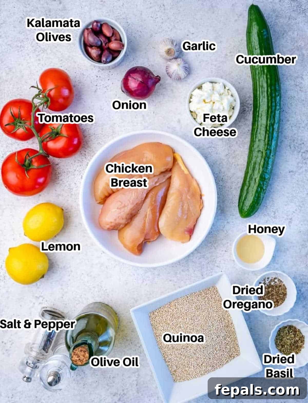 Mediterranean Grilled Chicken Power Bowl 4 ingredients for greek chicken bowl