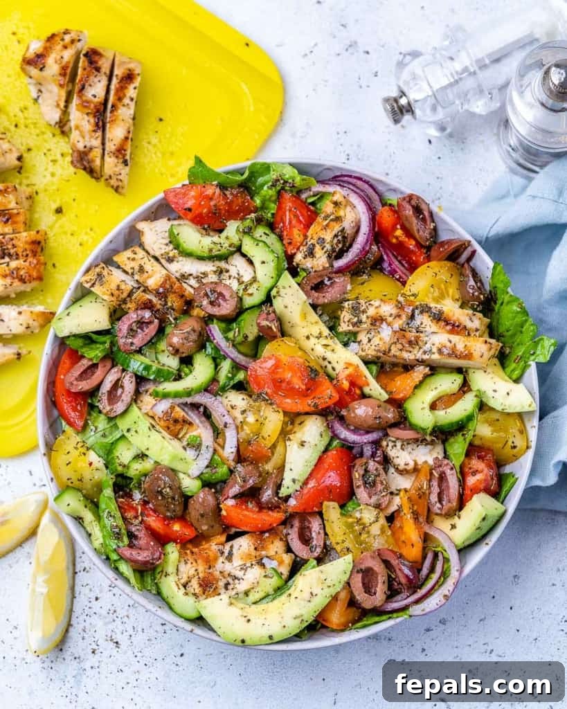 Vibrant Mediterranean Chicken Salad 3 top view salad in a bowl
