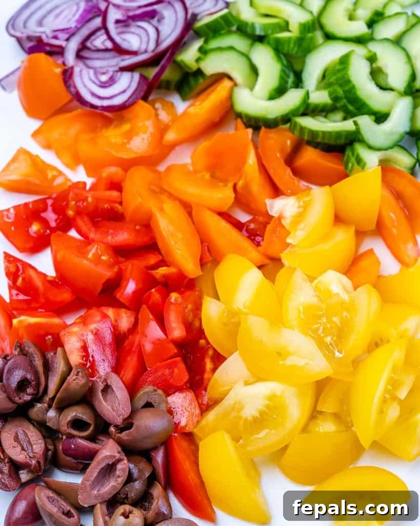 Vibrant Mediterranean Chicken Salad 6 chopped veggies for the chicken salad