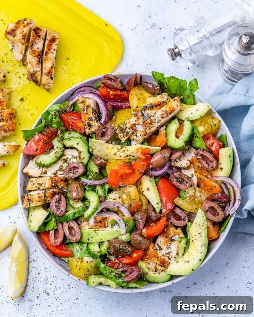 Vibrant Mediterranean Chicken Salad 10 salad bowl with chicken slices