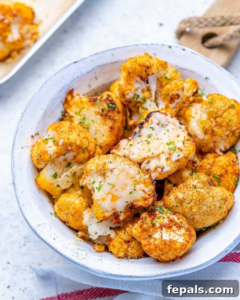 side shot of roasted cauliflower