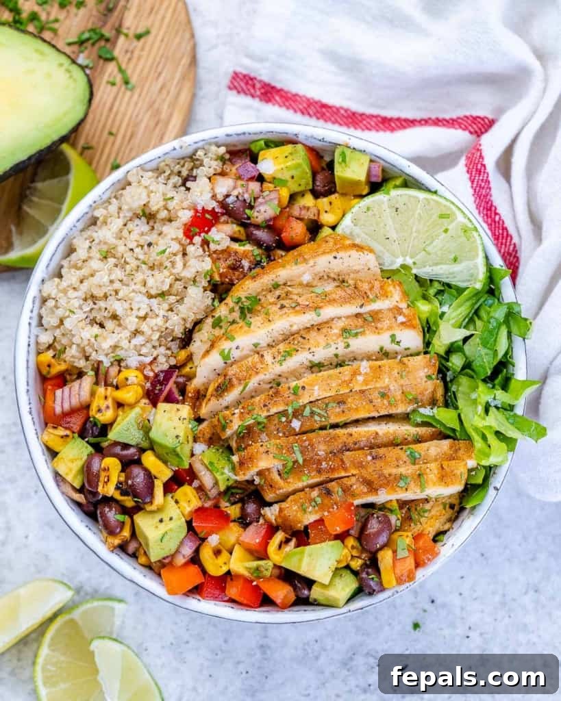 top view chicken taco bowl