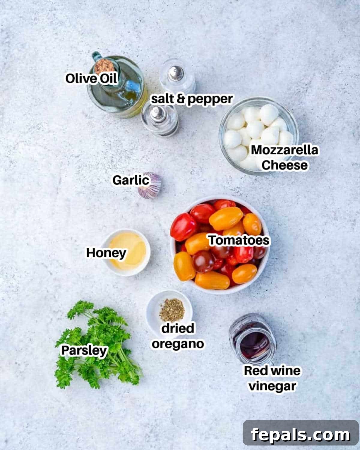 ingredients for tomato mozzarella salad.