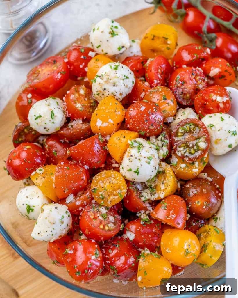 tomato salad in a clear bowl