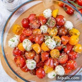 top view tomato salad in a bowl