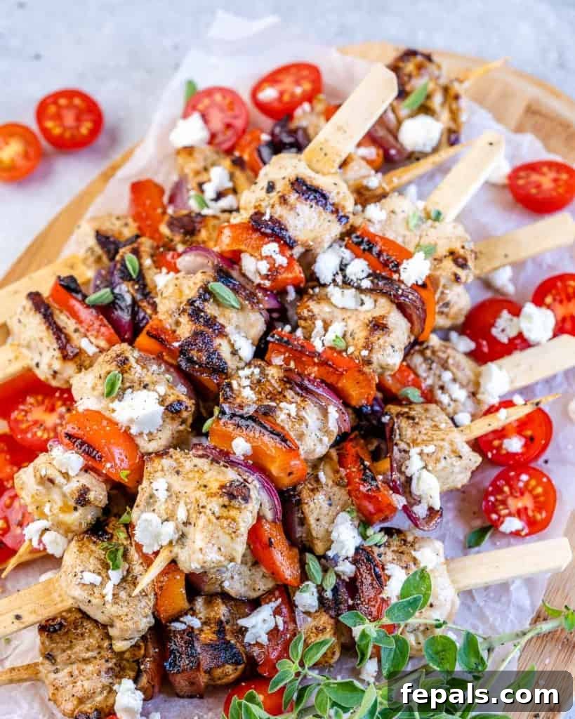 side shot of chicken kabobs