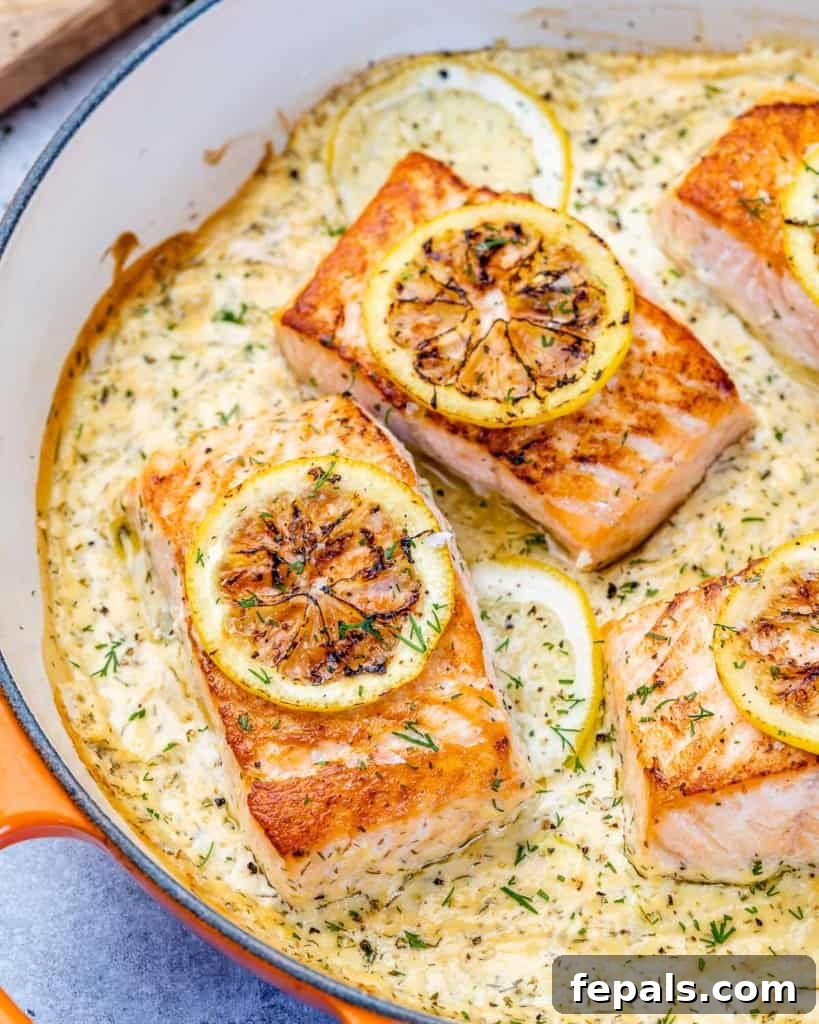 Silky Lemon Cream Salmon 7 side shot of salmon in creamy sauce