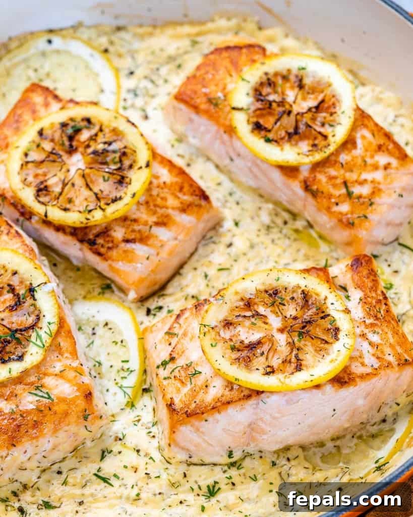 Silky Lemon Cream Salmon 10 side shot of salmon filets in creamy sauce
