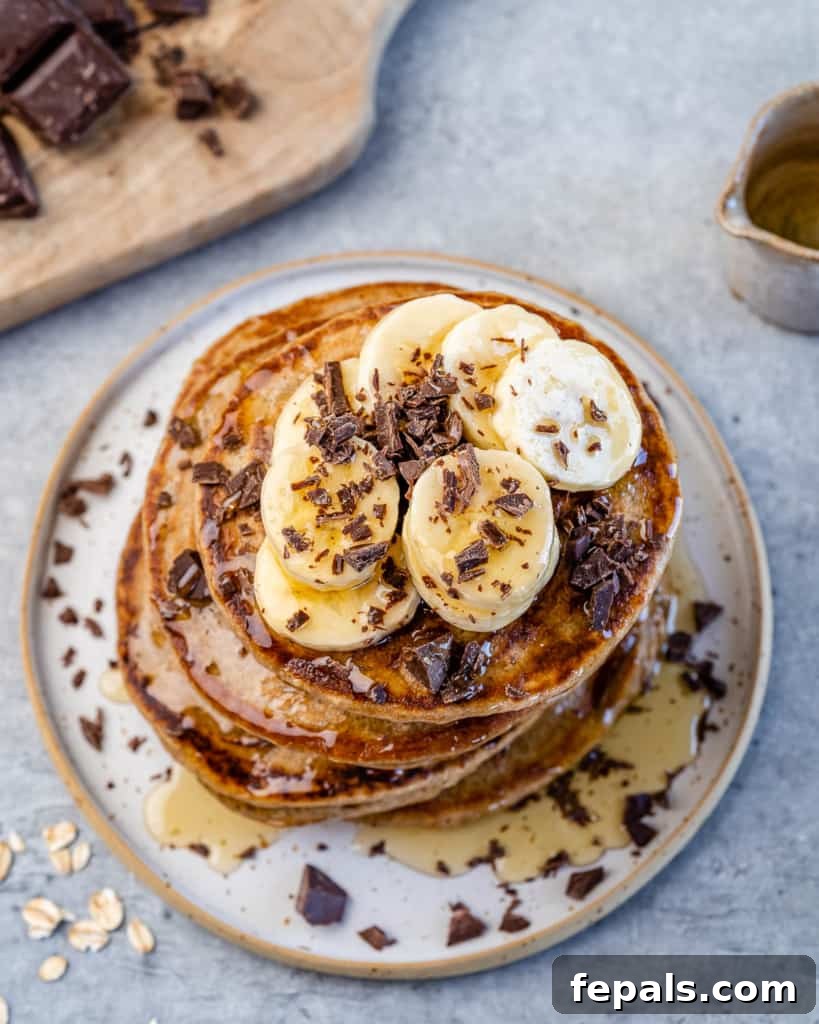 Wholesome Banana Oat Flapjacks 2 top view of banana pancakes with chocolate