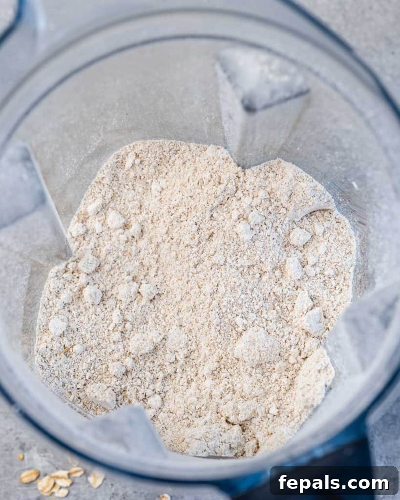 Wholesome Banana Oat Flapjacks 5 dry ingredients in blender