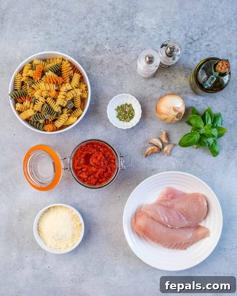 Comforting Chicken Parmesan Pasta 4 ingredients to make the chicken parmesan pasta