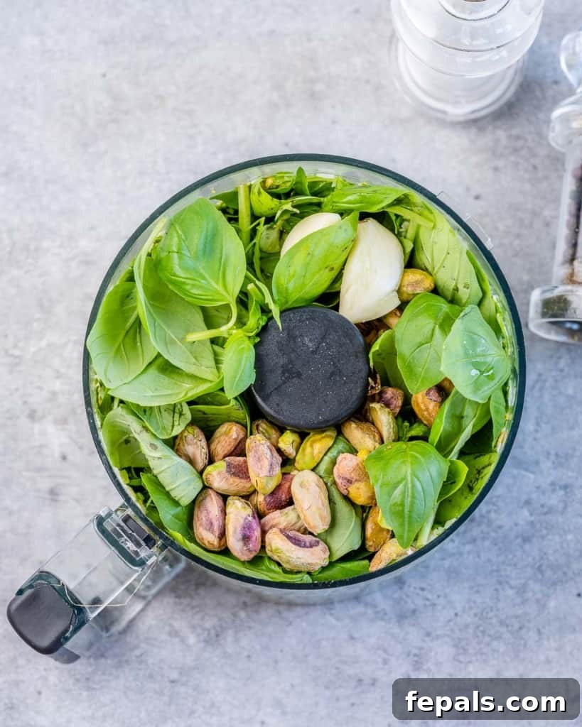pesto ingredients in blender
