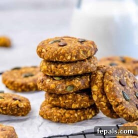 Spiced Pumpkin Oat Delights 12 stacks of pumpkin cookies over a parchment paper on wire wrack