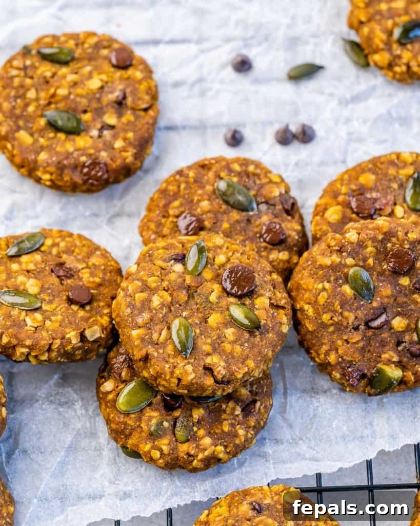 Spiced Pumpkin Oat Delights 3 Top view of pumpkin oatmeal cookies cooling on a wire rack, ready to be enjoyed