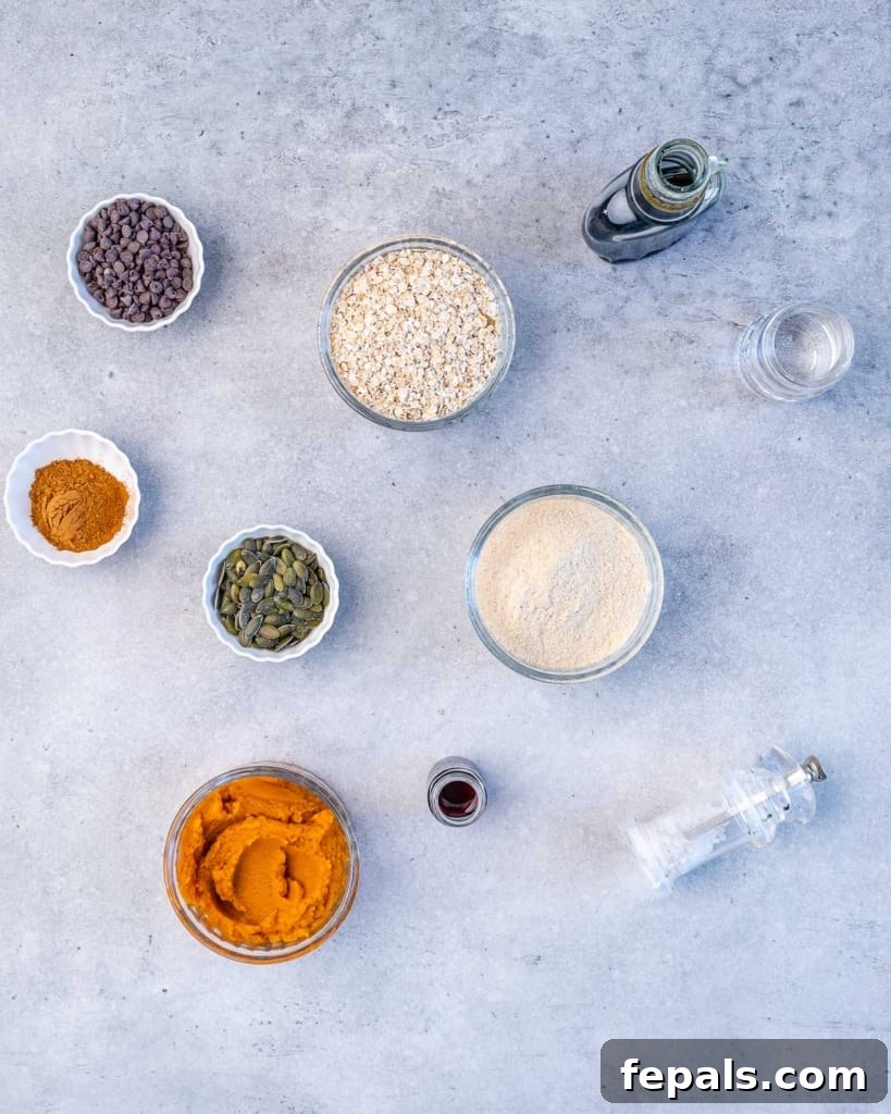 Spiced Pumpkin Oat Delights 4 A collection of fresh ingredients laid out, ready to make pumpkin oatmeal cookies