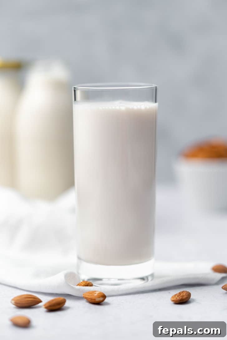 front view image pf almond milk in a cup