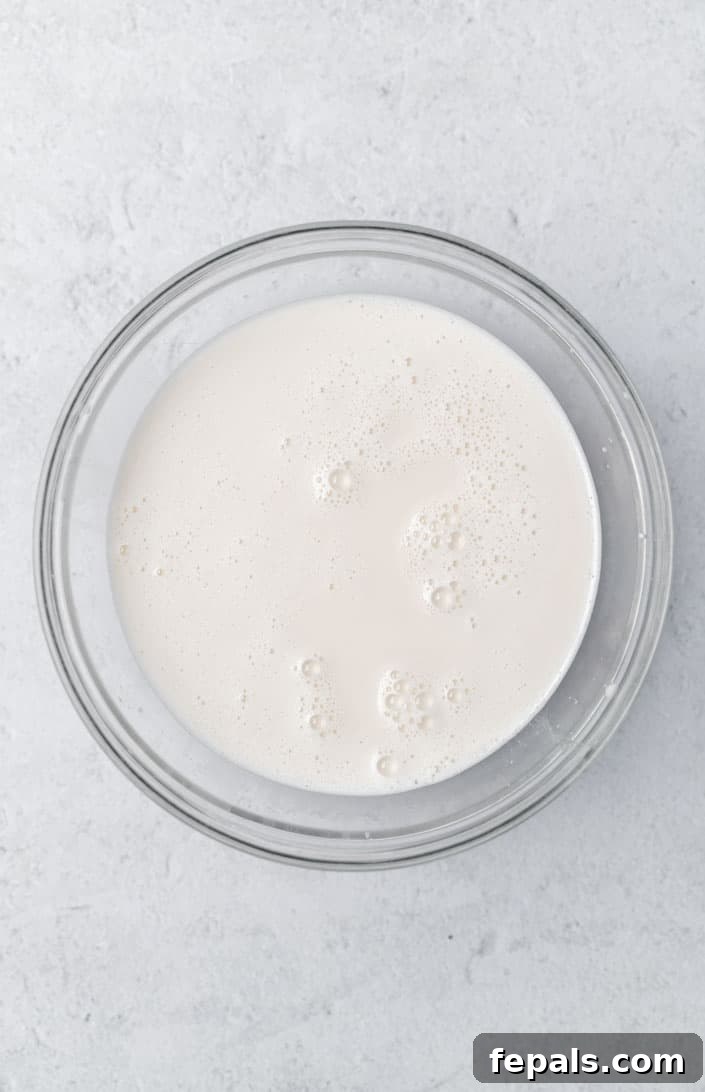 top view of bowl filled with almond milk