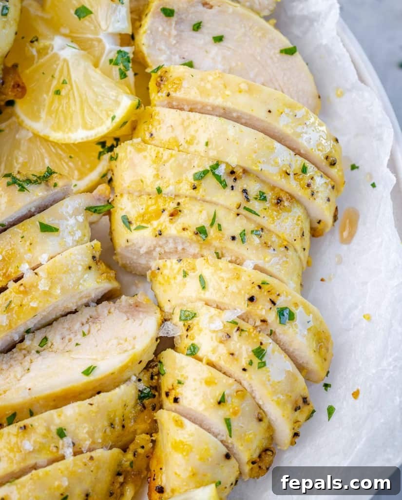 close up image of sliced air fryer chicken
