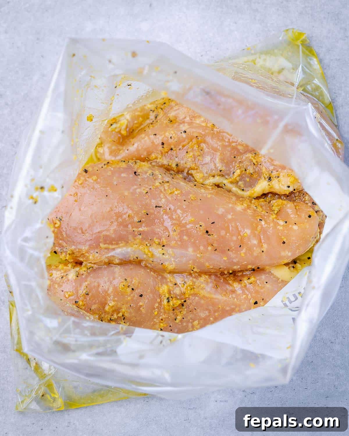 marinated chicken breast in a ziplock bag