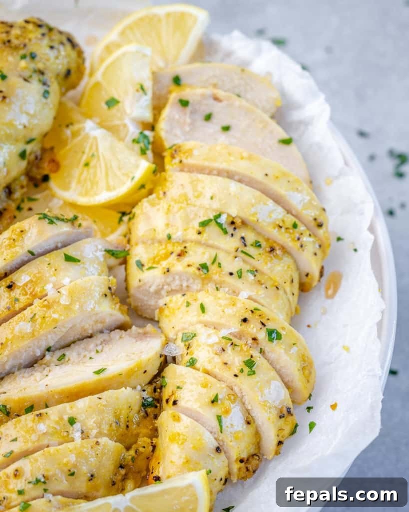 side shot image of sliced air fried chicken breast