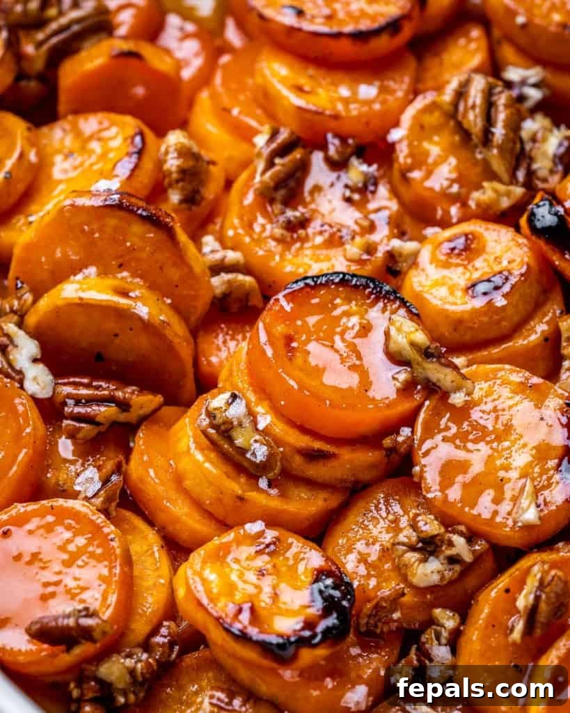 Caramelized Sweet Potato Bake 6 close up candied and glazed sweet potato slices