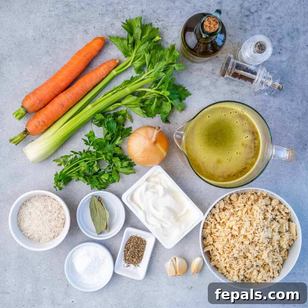 Velvety Chicken and Rice Comfort 4 ingredients to make chicken and rice soup