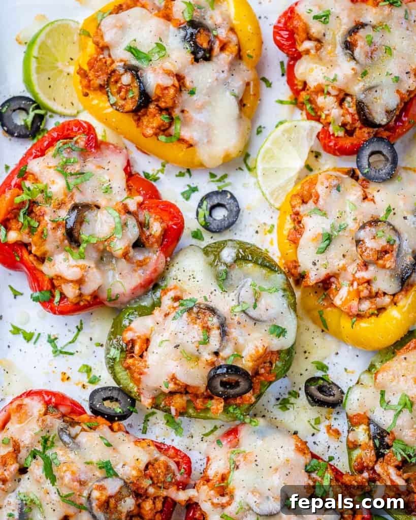 top view roasted stuffed bell peppers