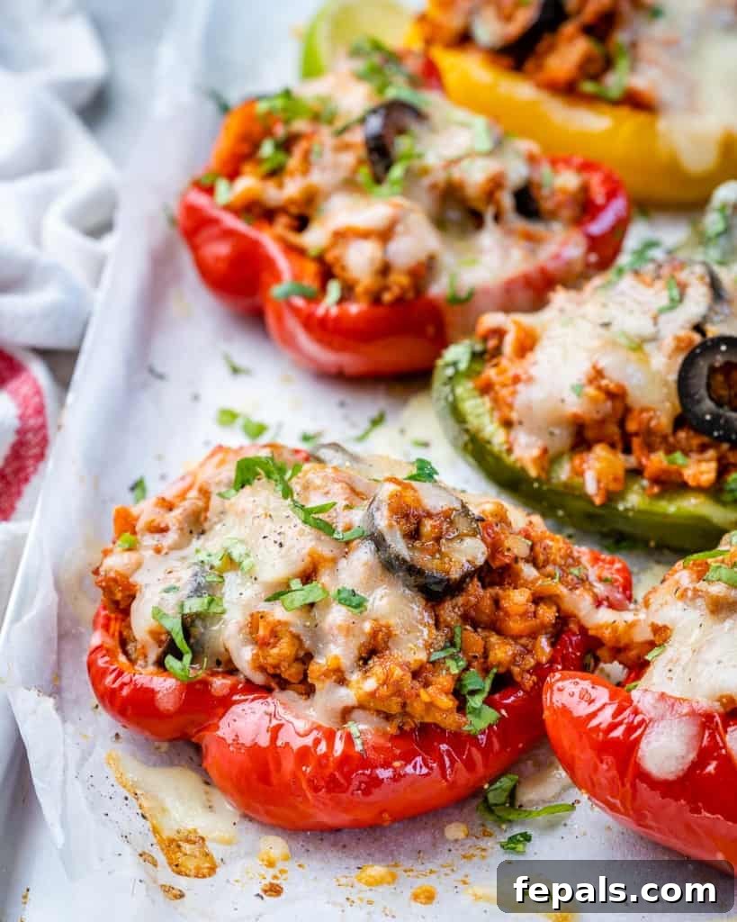 side shot of stuffed peppers