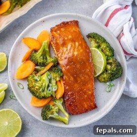 Umami Miso Salmon 11 top view of miso glazed salmon with broccoli and carrots