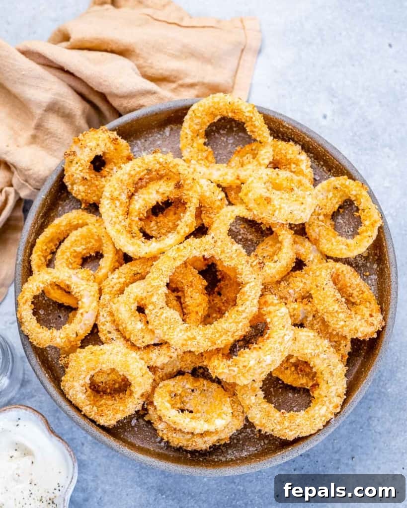 top view onion rings on a plate