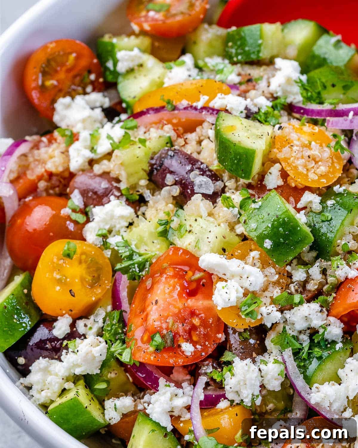 Vibrant Mediterranean Quinoa Salad 3 Close-up of the delicious and healthy Mediterranean quinoa salad, highlighting its fresh ingredients.