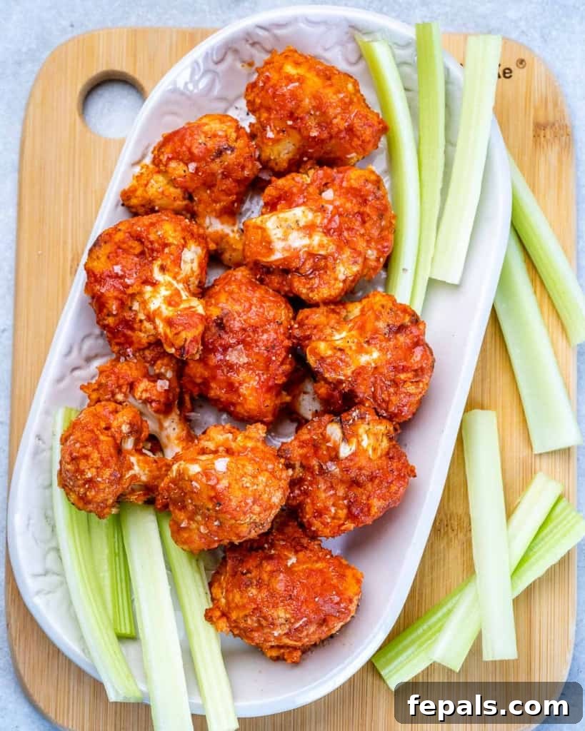 top view bbq cauliflower wings on a plate 