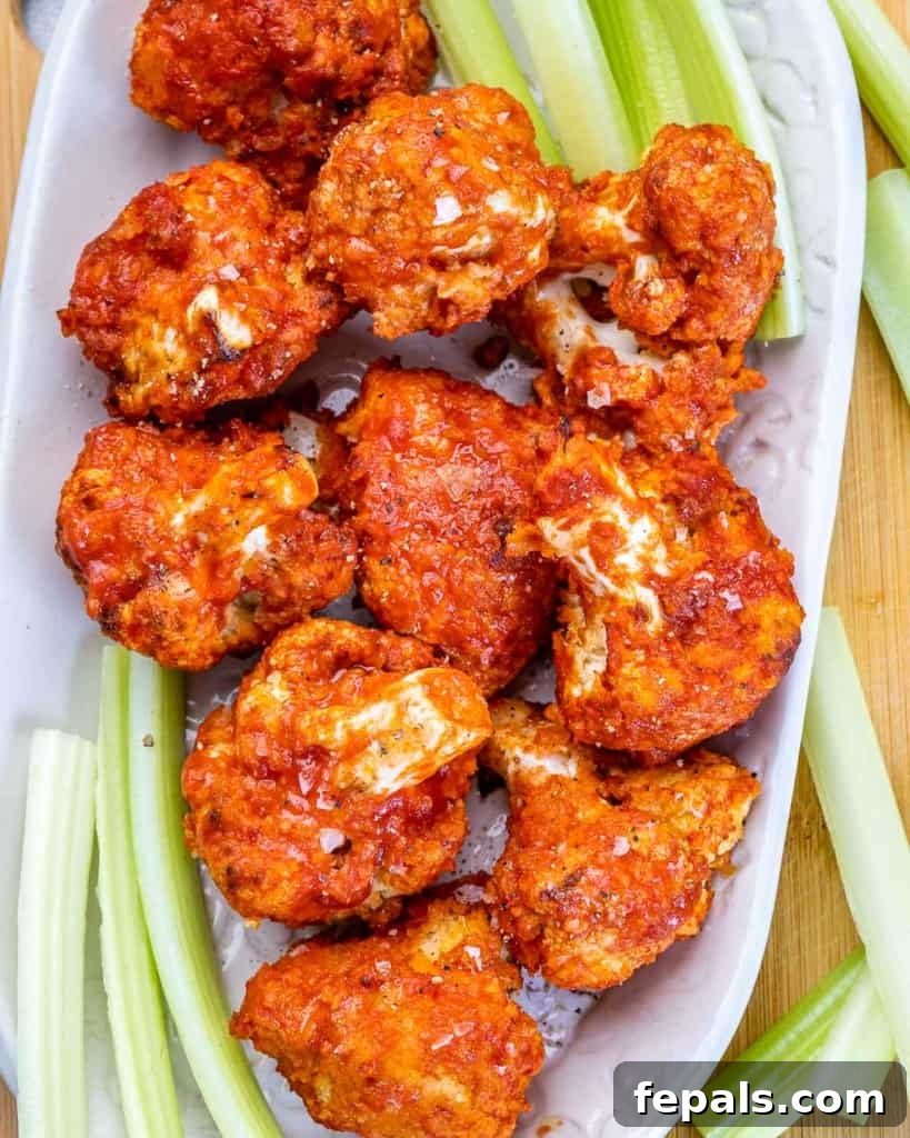 top view cauliflower wings on a dish