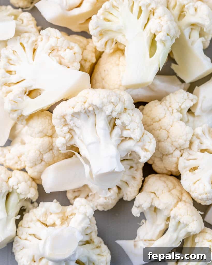 Raw cauliflower florets.