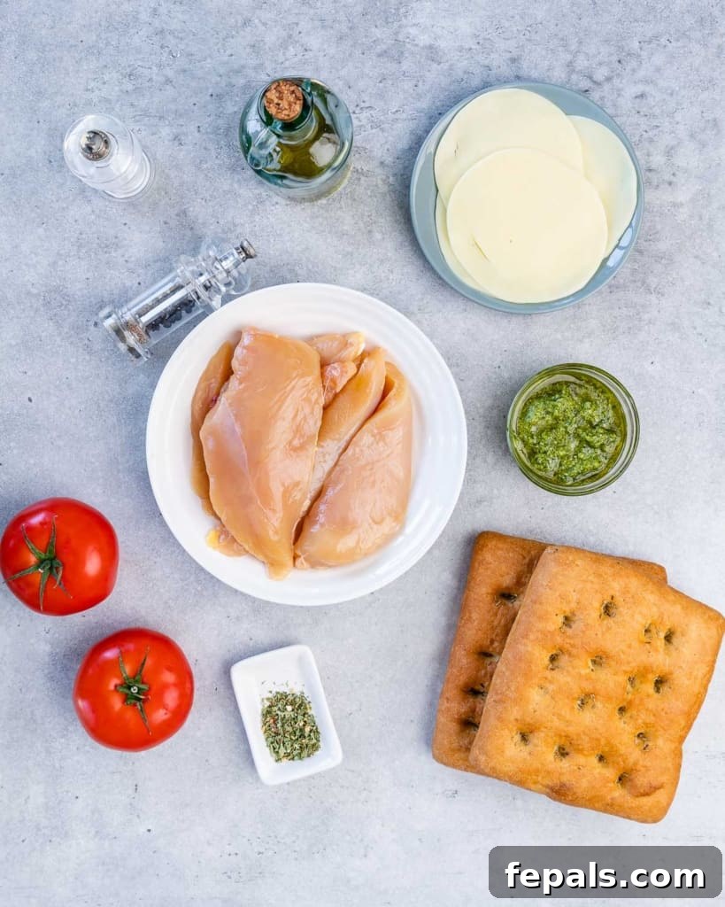 Gourmet Grilled Chicken Sandwich 4 Ingredients on a grey table.
